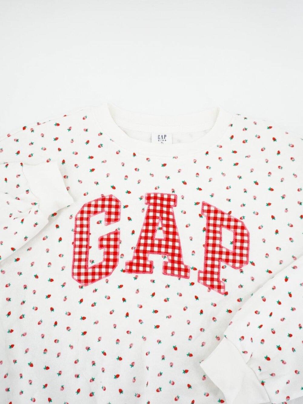 NWT Gap Cream Strawberry/Gingham Logo Fleece Lined Sweatshirt Super Soft XL (12)
